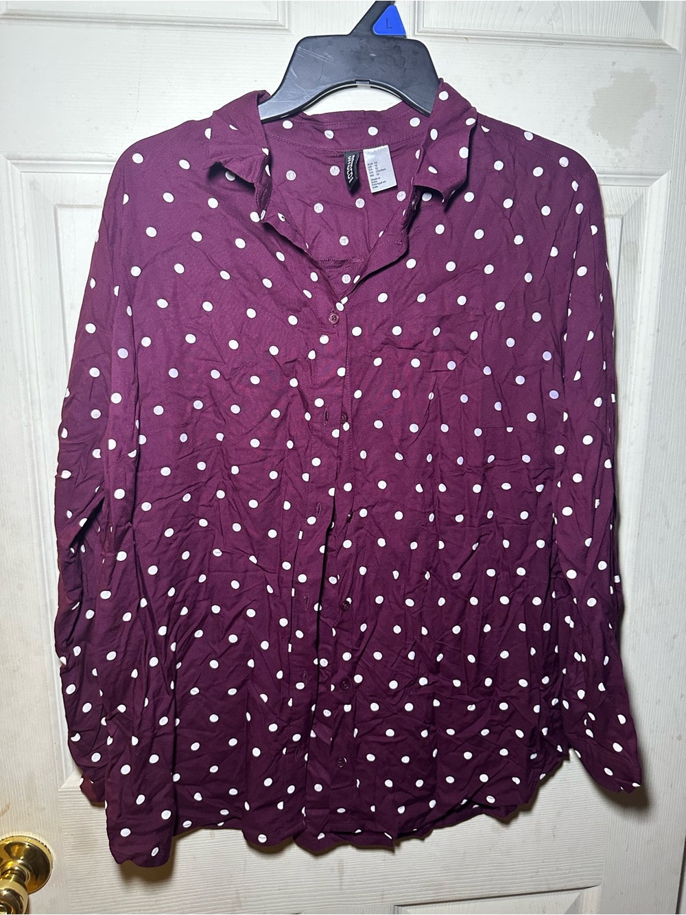 H&M Divided Burgundy Polka Dot Button-Up Blouse